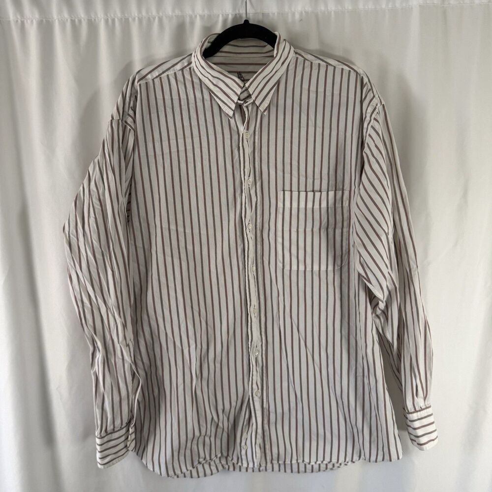 Hugo Boss New Classic Dress Shirt Men's 16.5 White Striped Button Up Collared